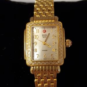 New W/O tags Michele Deco gold watch diamond bezel